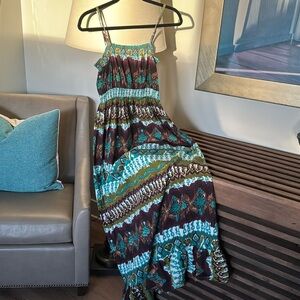 World Market Bohemian Smocked
Cotton Maxi Sundress Womens S/M Ruffle Multicolor